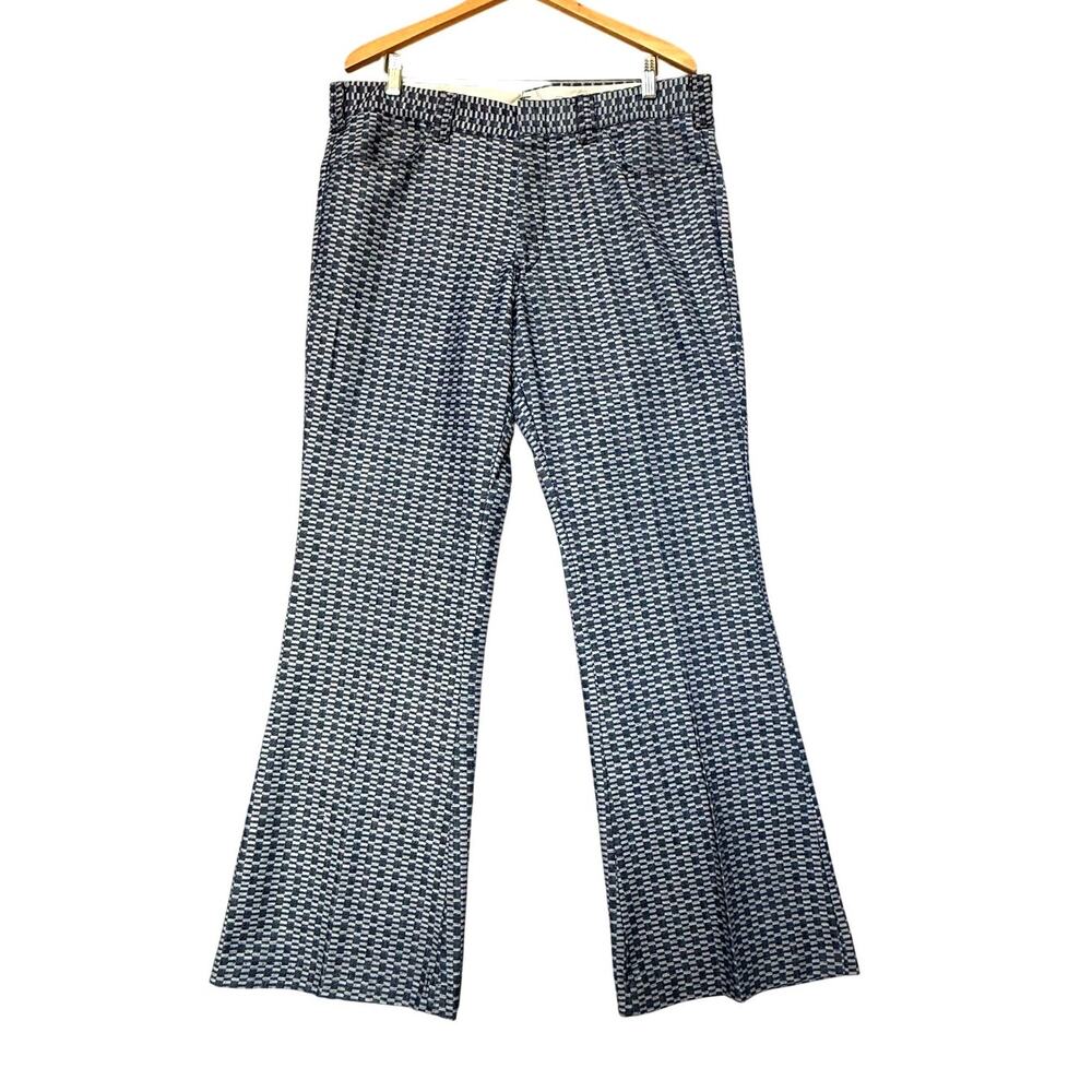 VTG Lee Fastbacks Flare Pants Mens 38x32 Blue Checkered 60s 70s Trousers Indie